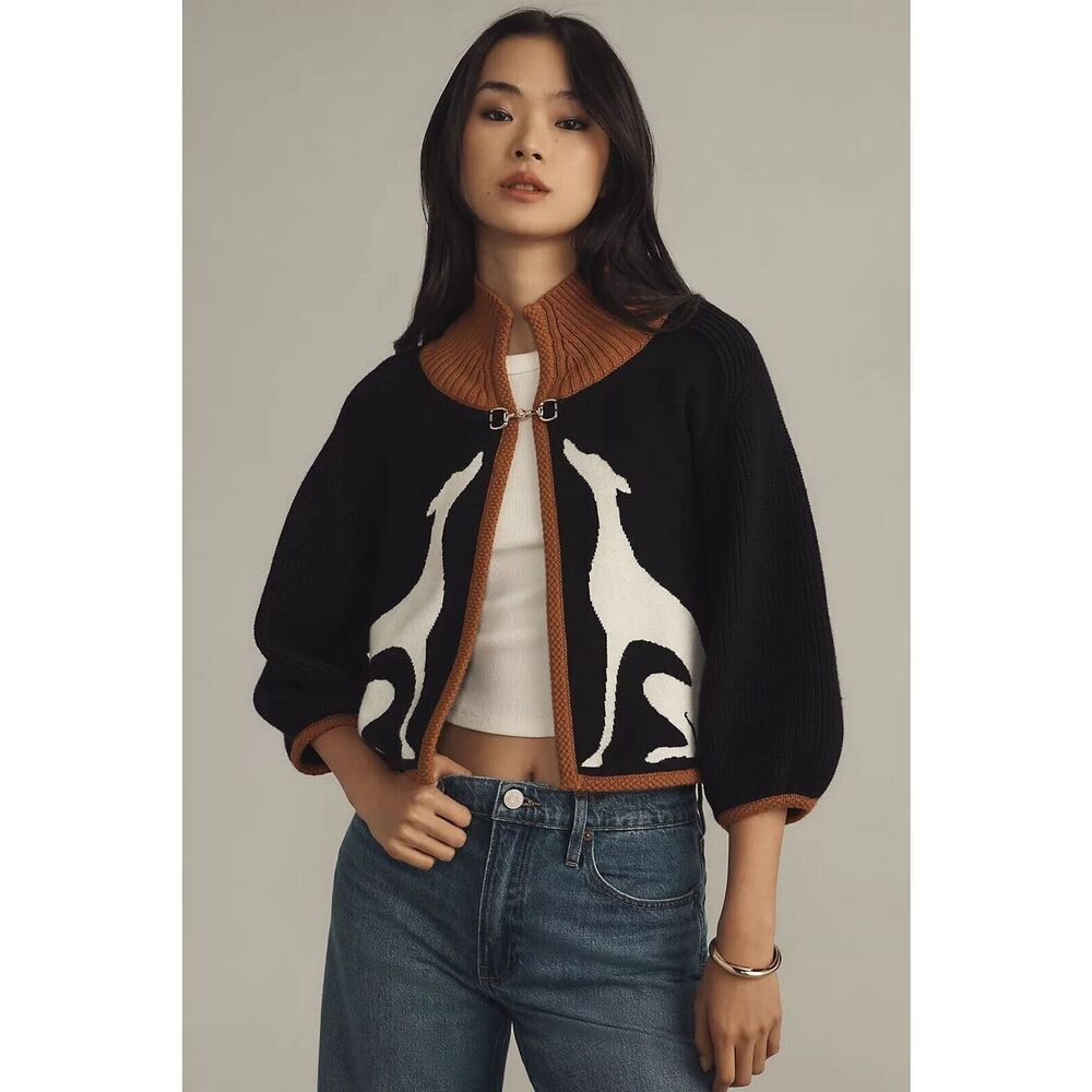 Anthropologie Maeve Cape Cardigan Sweater Greyhound Whippet Equestrian Dog 2X